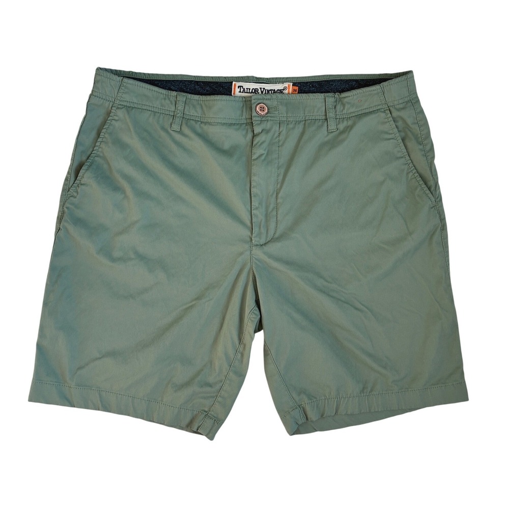 Tailor Vintage Greenwich Slim Fit Shorts Mens 36 Sage Green Comfort Stretch 8in - Picture 1 of 11